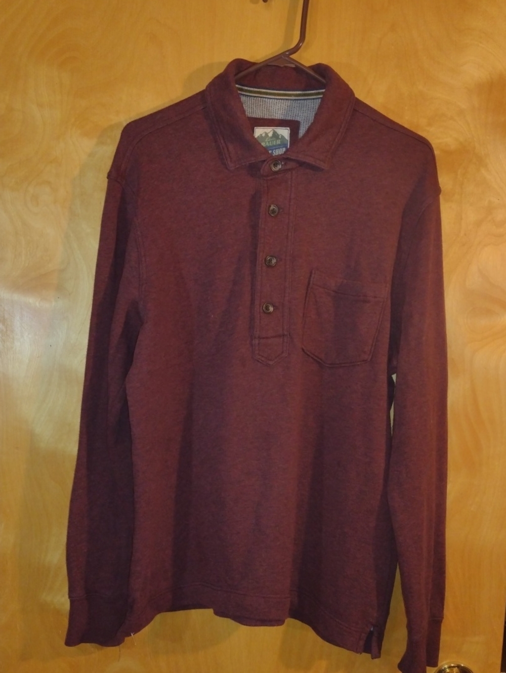 Vintage Eddie Bauer Men's Long-Sleeve Half Button Down Collared Shirt - Burgundy
